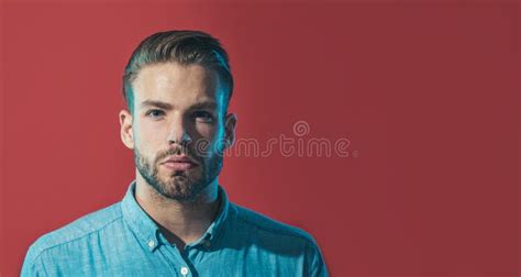 Closeup Portrait Of Serious Fashionable Bearded Man With Stylish