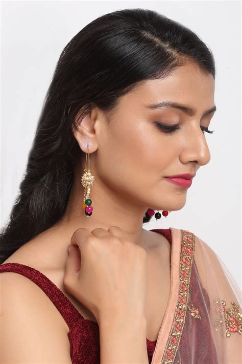 Buy Gold Plated Pearls Beads And Kundan Embellished Loop Earrings By