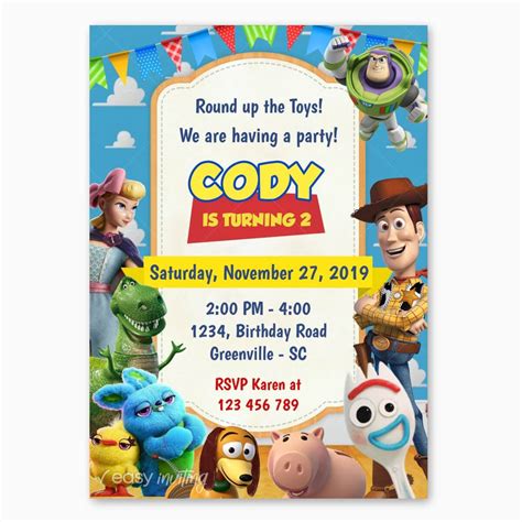 Toy Story 4 Birthday Invitation Easy Inviting