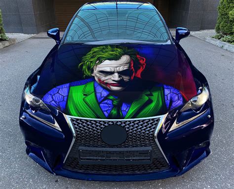 Joker Car Hood Wrap Full Color Vinyl Decal Villain Sticker Fit Any Car