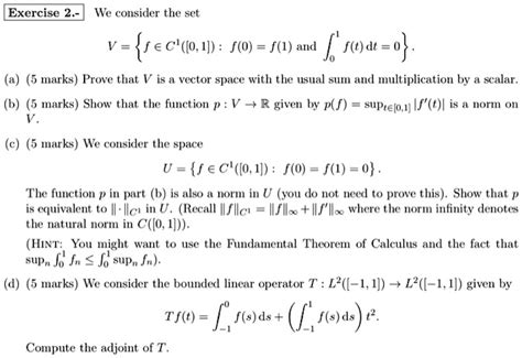 Solved Exercise 2 We Consider The Set V Fe € [0 1] F 0 F 1 Aud J So Dt O Marks