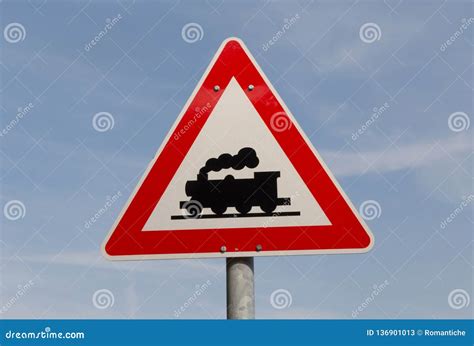 Road Sign Railway Crossing Ahead Stock Image Image Of Transportation