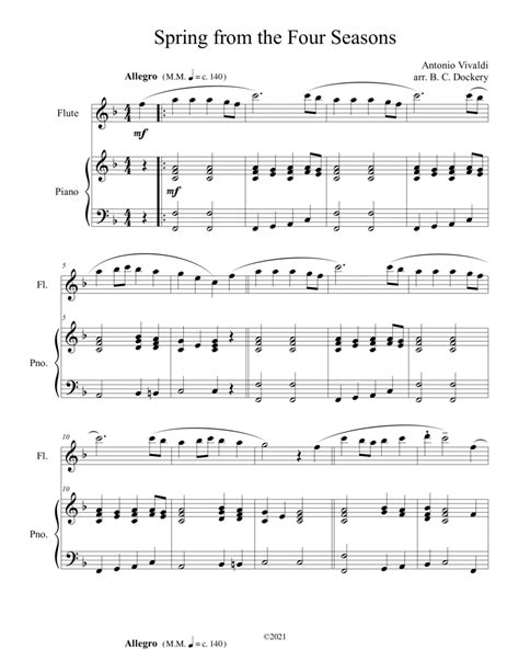 Spring From The Four Seasons Flute Solo With Piano Accompaniment Arr