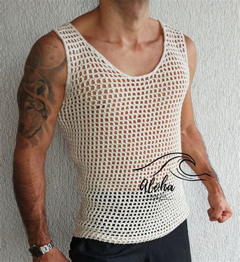 Camiseta de Crochê Regata Masculina Saída De Praia luxuosa 2024 Aloha