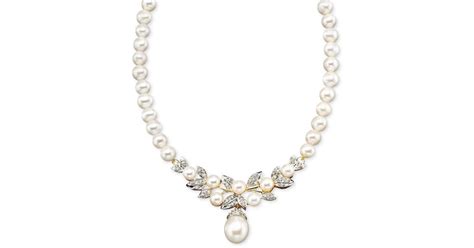 Macys 14k Gold Necklace Cultured Freshwater Pearl And Diamond 38 Ct