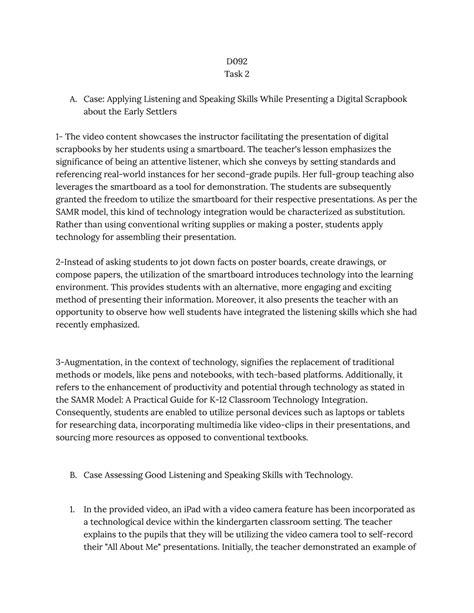 D092 Task 2 Task 2 D Task 2 A Case Applying Listening And Speaking Skills While Presenting