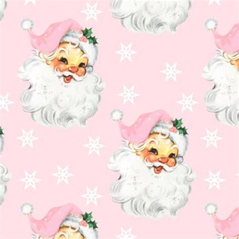 Christmas Santa Claus Fabric Vintage Santa Fabric Pink Santa Etsy