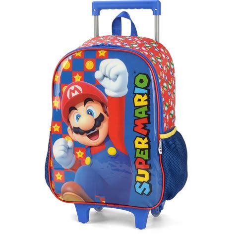 Mochila Escolar Infantil De Rodinhas Super Mario Vermelho Luxcel PT 1