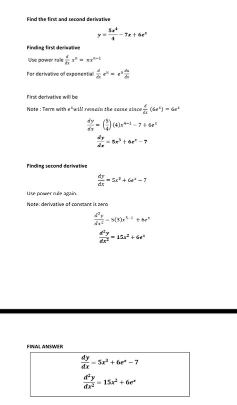 [solved] Find The First And Second Derivatives 5x 4 Y 7x 6 Ex 4 Dy