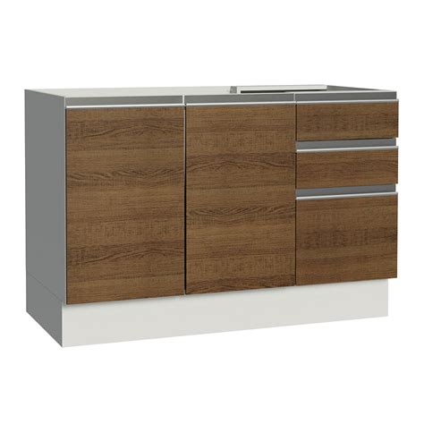 Mueble De Cocina Para Fregadero 120 X 60 Cm 2 Puertas Y 3 Cajones Sin