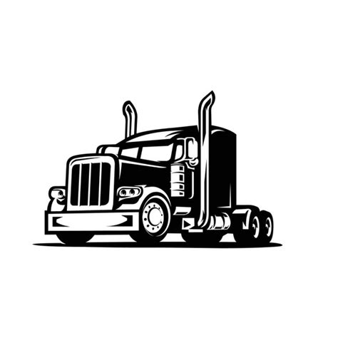 Monochrome Semi Truck Wheeler Side View Vector Illustration Stock