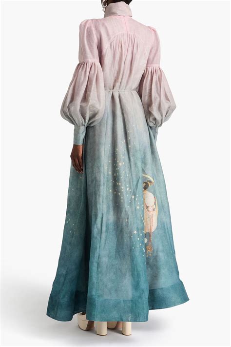 ZIMMERMANN Pussy Bow Printed Linen And Silk Blend Organza Gown THE OUTNET