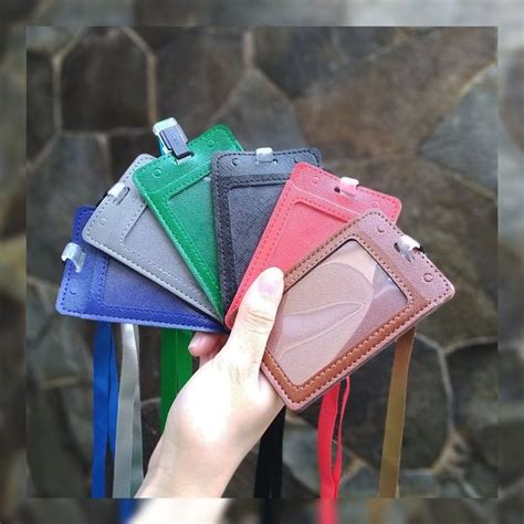 Jual Id Card Holder Warna Kulit Sintetis Idc Gantungan Kartu Tali