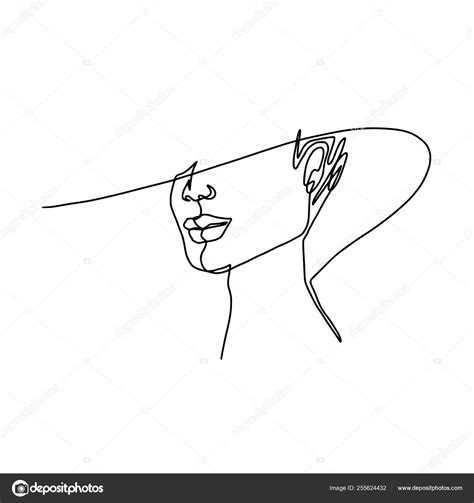 Abstract Face One Line Drawing Beauty Woman Portrait Isolated On White Minimalistic Style