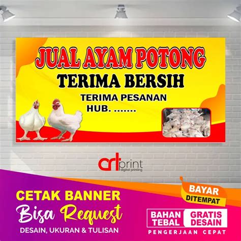 Cetak Spanduk Banner Jual Ayam Potong Bisa Request Custom Lazada