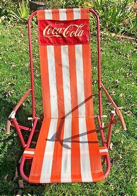 Vintage Coca Cola Beach Lawn Chair Folding Metal Frame Red White