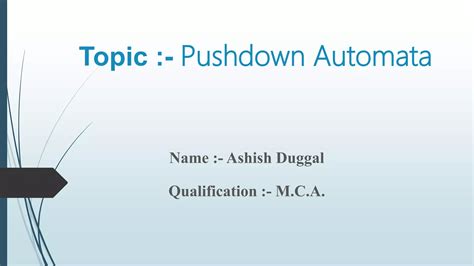 Push Down Automata Pda Toc Theory Of Computation Npda Dpda Ppt