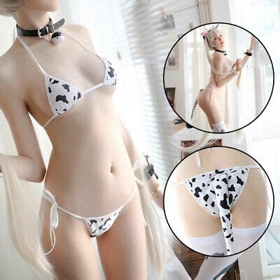 Women Cow Bra G String Set Lingerie Sexy Bikini Underwear Cosplay