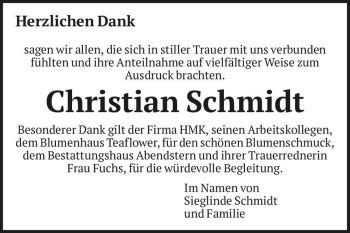 Traueranzeigen Von Christian Schmidt Abschied Nehmen De