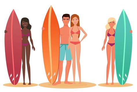 Premium Vector Man And Woman Couple Surfers