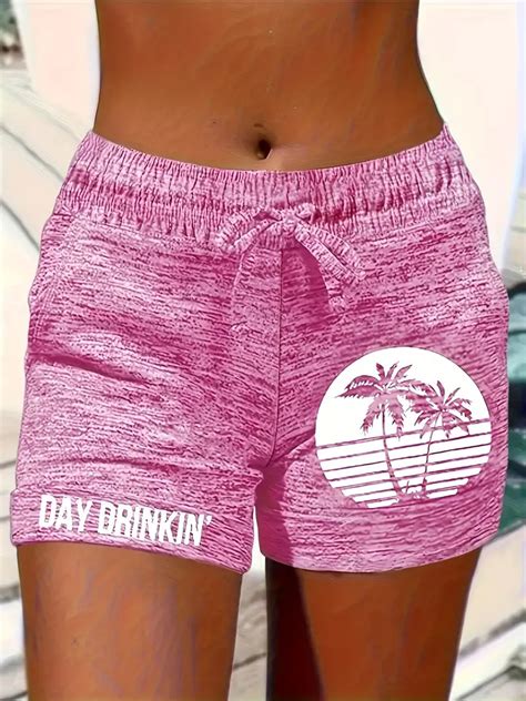 Coconut Tree Print Dual Pockets Shorts Casual Beach Wear Temu Canada