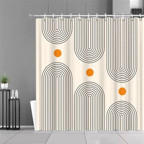 Abstract Mid Century Shower Curtain Arch Sun Moon Minimalist Geometric