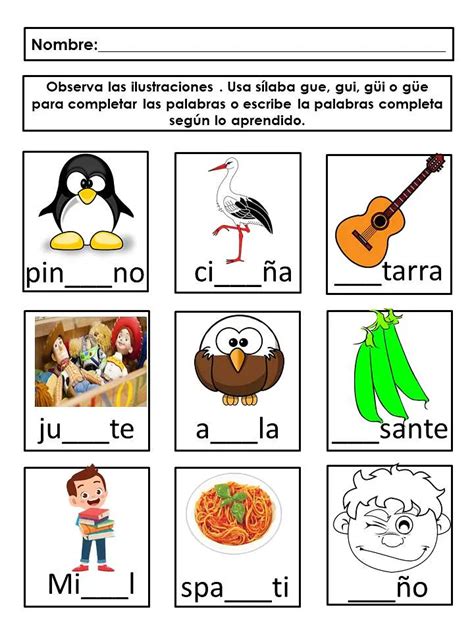 Escribir Palabras Con Ga Gue Gui Go Gu Worksheet Images And Photos