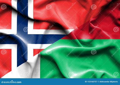 Bandera Que Agita De Madagascar Y De Noruega Stock de ilustración