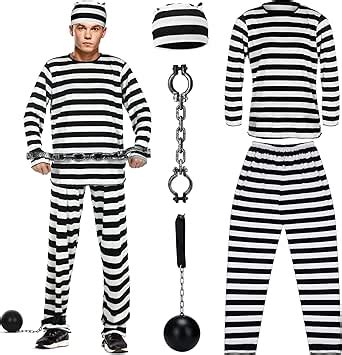 Amazon Newcotte Pcs Halloween Men Prisoner Costume Adult Striped