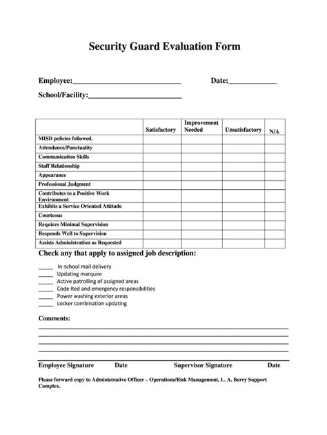 Self Evaluation Form For Security Guard Fill Online Printable Fillable Blank Pdffiller