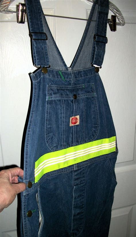 Vintage Denim Overalls Blue Jean Reflective Strip Bib Gem