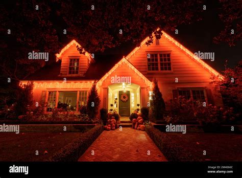 House Night Decorations For Thanksgiving Holiday Stock Photo Alamy