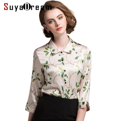 Silk Blouse Office Lady Silk Satin Half Sleeved Woman Floral Print