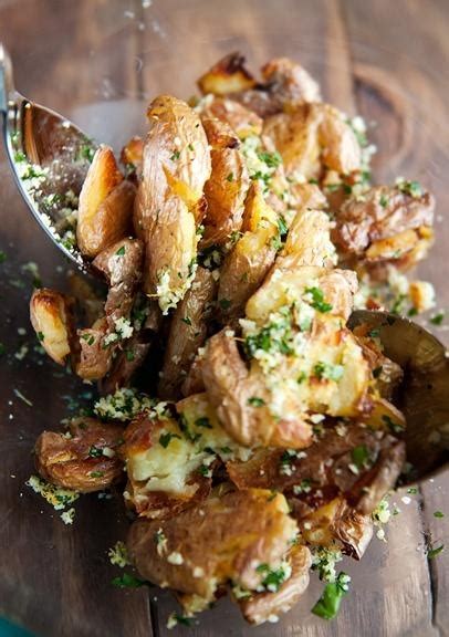 Smashed Potatoes Tossed In Garlic Lemon Zest Parsley Parmesan Recipes Smashed Potatoes