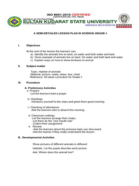 4as Semi Detailed Lesson Plan Pdf Habitat Lesson Plan