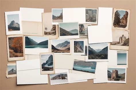 Premium Photo Vintage Postcard Collage Blank Frame Mockup With White
