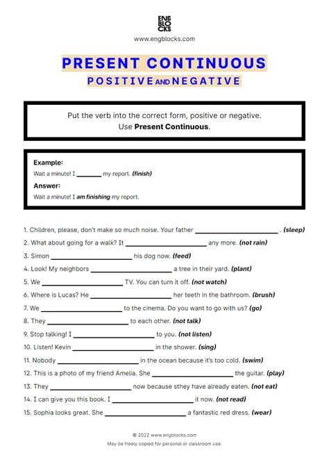 Present Continuous — Positive And Negative Esl Worksheets