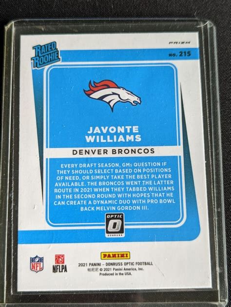 Donruss Optic Javonte Williams Rated Rookie Green Velocity Rc