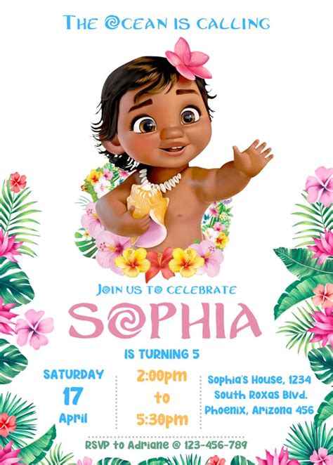 Moana Party Invitations Movie Invitation Princess Invitations Baby