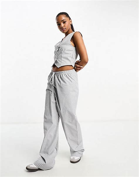 Asos Design Striped Boxy Waistcoat Co Ord In Light Grey Asos