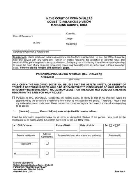 Fillable Online Uniform Domestic Relations Form Affidavit Parenting