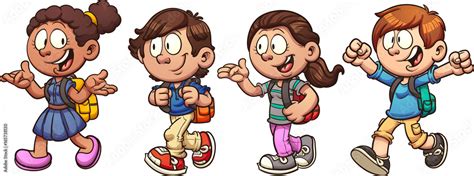 Kids walking and talking back to school. Vector clip art illustration ...