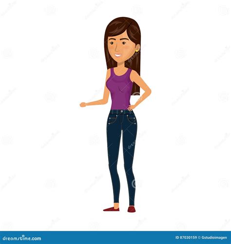 Cartoon Brunette Woman In Casual Suit Stock Vector Illustration Of Fashion Pretty 87030159