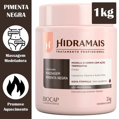 Creme Hidramais Pimenta Negra Massagem Lipotérmico Corporal Pote 1kg