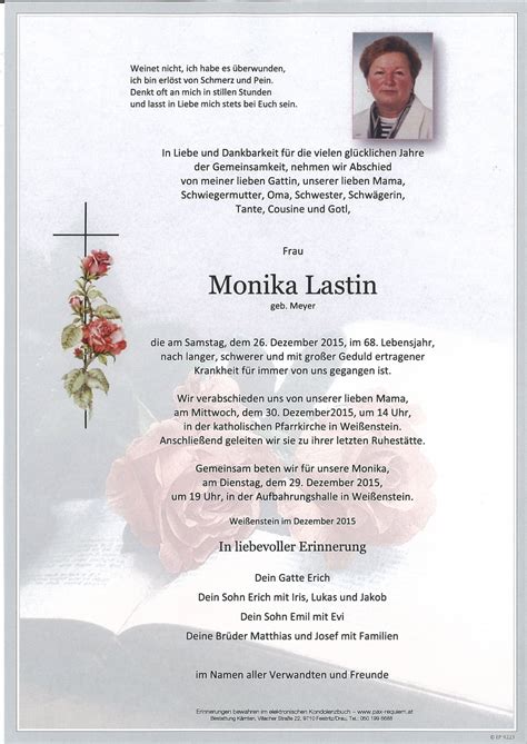 Parte für Monika Lastin geb Mayer pax requiem