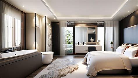 Premium AI Image | Modern luxury bedroom suite and bathroom