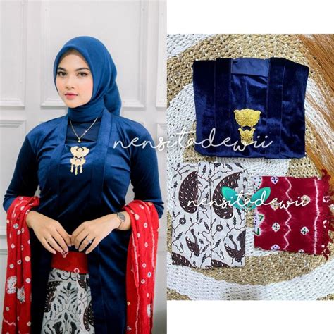 Jual 1 Set LN01C Kebaya Panjang Jarik Instan Selendang Jumputan