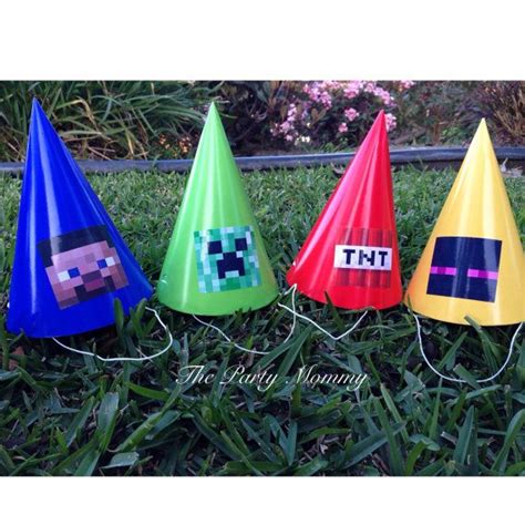 8 Minecraft Birthday Party Hats Ready To Wear Steve Creeper Favors On Etsy 7 99 Minecraft