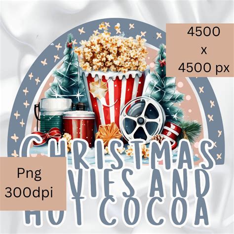Christmas Movies And Hot Cocoa Png Printable Sublimation Clipart Christmas Films Popcorn Hot