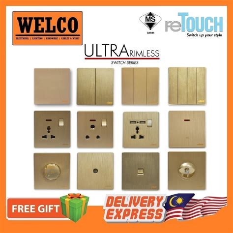 Retouch Ultra Rimless Switch 1g 2g 3g 4g 13a Sso 20a Water Heater 15a Usb Satin Gold